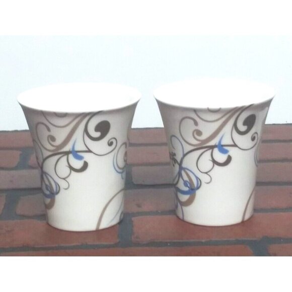 2 Coventry Coffee Mugs Porcelain Fine China CHOCO SCROLL beige blue brown PRETTY - Picture 4 of 9